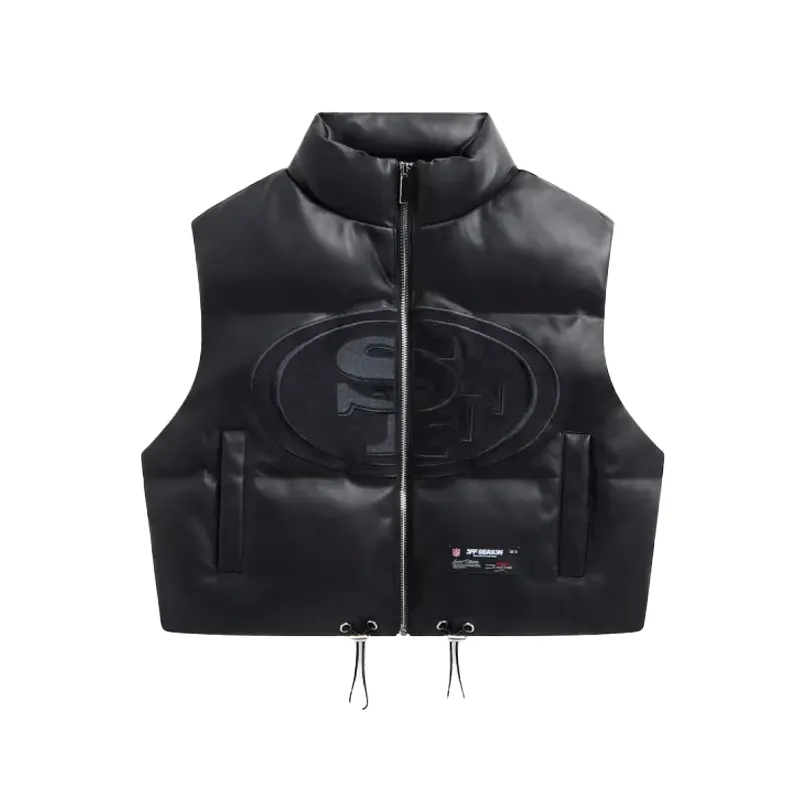 San Francisco 49ers Faux Leather Cropped Puffer Vest For Man