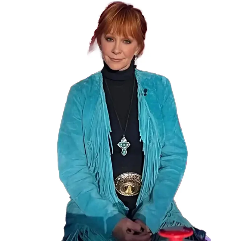 The Voice S28 Reba McEntire Blue Fringe Coat