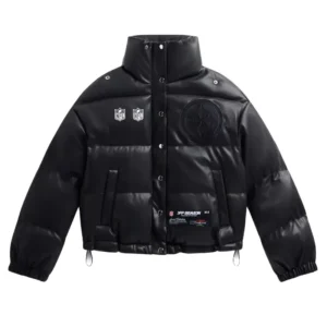 Women's Pittsburgh Steelers Off Season x NFL Black Faux Leather Puffer Jacket