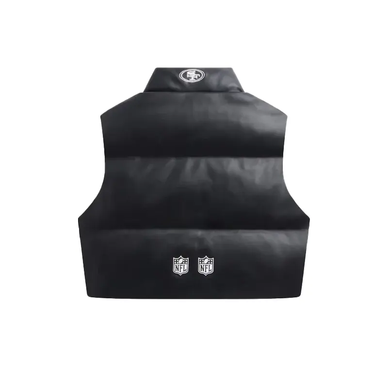 vSan Francisco 49ers Faux Leather Cropped Puffer Vest 2025 For Woman