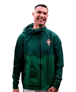 Cristiano Ronaldo FIFA World Cup FPF Crest Qualifier Portugal Green Hooded Training Jacket