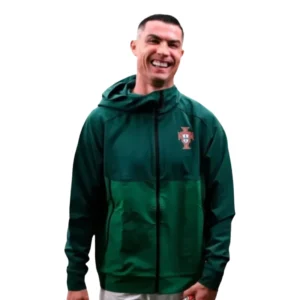 Cristiano Ronaldo FIFA World Cup FPF Crest Qualifier Portugal Green Hooded Training Jacket