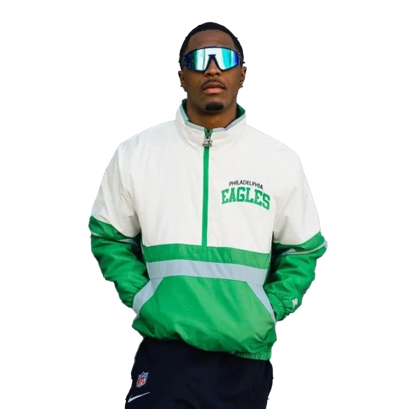 Philadelphia Eagles Green and White Starter Jacket For Man