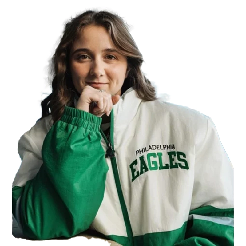 Philadelphia Eagles Green and White Starter Jacket For Woman