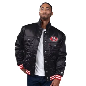 San Francisco 49ers Levi’s x Starter Satin Full-Snap Trucker Black Jacket