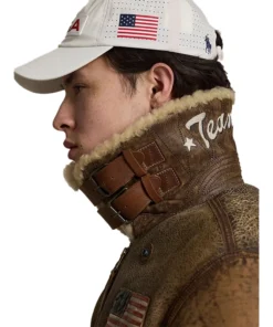2026 Winter Olympics Polo Ralph Lauren Team USA Brown Leather Flight Jacket