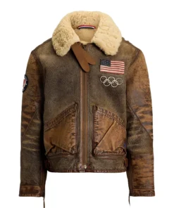 2026 Winter Olympics Polo Ralph Lauren Team USA Brown Leather Flight Jacket For Unisex