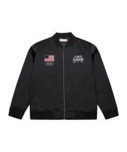 Black Team USA Coach Snoop Satin Full-Zip Bomber Jacket