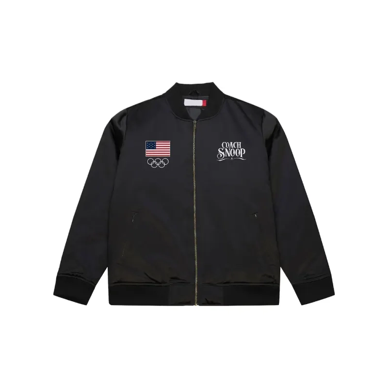 Black Team USA Coach Snoop Satin Full-Zip Bomber Jacket