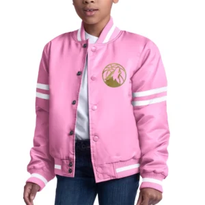 Girls Youth Minnesota Timberwolves Starter Pink Fashion Script Full-Snap Varsity Jacket For Man