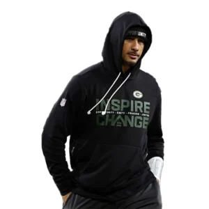 Jordan Love Green Bay Packers 2025 Inspire Change Opportunity Equity Freedom Justice Nike Sideline Pullover Black Hoodie