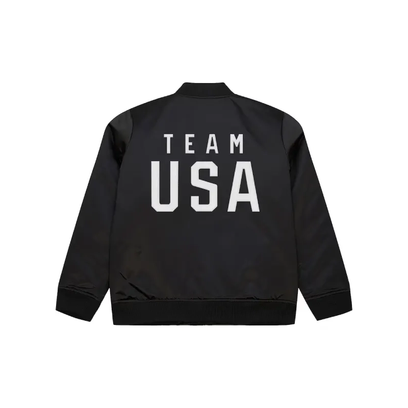 Menโs Black Team USA Coach Snoop Satin Full-Zip Bomber Jacket