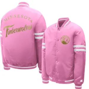 Minnesota Timberwolves Starter Pink Fashion Script Varsity Jacket men