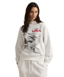 Recreation – 2026 Winter Olympics Polo Ralph Lauren Team USA Graphic Fleece Mockneck Sweatshirt – White