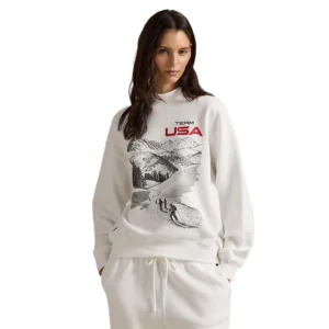 Recreation – 2026 Winter Olympics Polo Ralph Lauren Team USA Graphic Fleece Mockneck Sweatshirt – White
