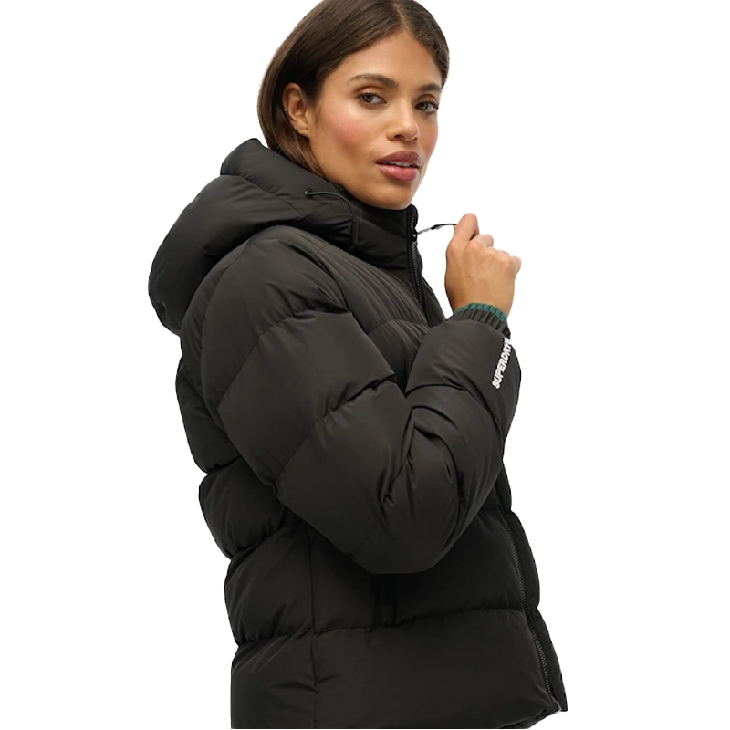 Superdry Black Hooded Sports Puffer Jacket 2026