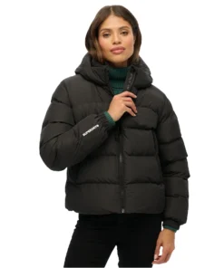 Superdry Black Hooded Sports Puffer Jacket For Man