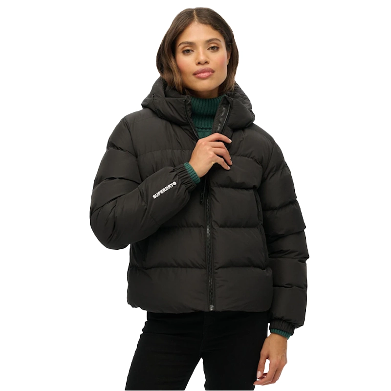 Superdry Black Hooded Sports Puffer Jacket For Man