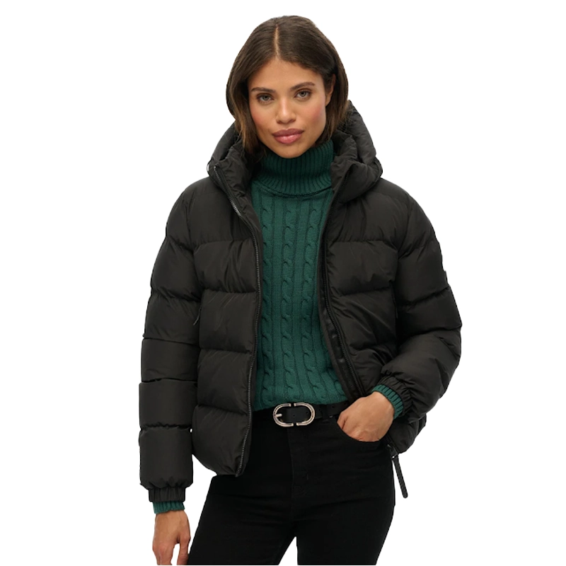 Superdry Black Hooded Sports Puffer Jacket For Unisex