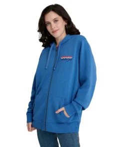 Wrangler x Stranger Things TV Series S05 Eleven Blue Zip Up Fleece Hoodie