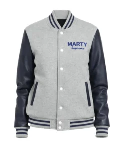 Marty Supreme Gray and Navy Blue Varsity Jacket