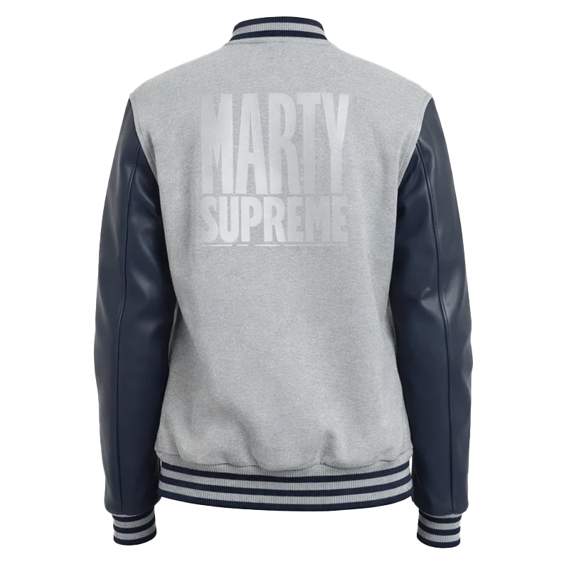 Marty Supreme Gray and Navy Blue Varsity Jackets