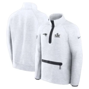 Men's Nike Heather Gray New England Patriots Super Bowl LX Opening Night Tech Fleece Half-Zip Sweatshirt