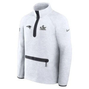 Men's Nike Heather Gray New England Patriots Super Bowl LX Opening Night Tech Fleece Half-Zip Sweatshirt For Man