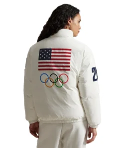 Polo Ralph Lauren Winter Olympics 2026 Team USA Graphic Down Puffer Jacket For Woman