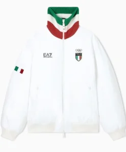 Unisex Milano Cortina 2026 Winter Olympics Team Italy EA7 Emporio Armani Full-Zip Bomber White Jacket