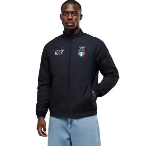 Unisex Team Italy EA7 Emporio Armani Tech Black Jacket