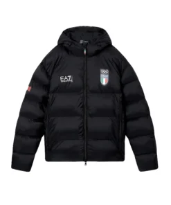 Winter Olympics 2026 Team Italy EA7 Emporio Armani Black Puffer Hooded Jacket