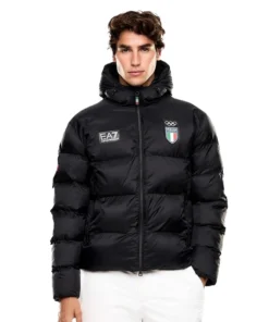 Winter Olympics 2026 Team Italy EA7 Emporio Armani Black Puffer Hooded Jackets