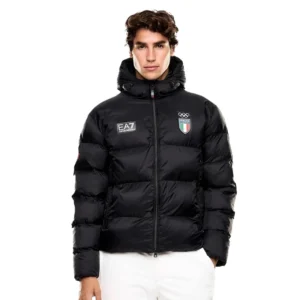Winter Olympics 2026 Team Italy EA7 Emporio Armani Black Puffer Hooded Jackets