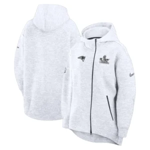 Women's Nike Heather Gray New England Patriots Super Bowl LX Opening Night Tech Fleece Full-Zip Hoodie