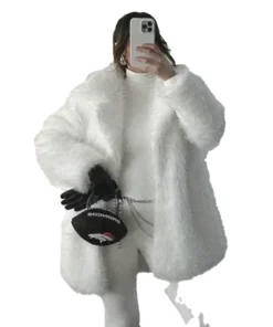 Alternative view of Jarrett Stidham Wife White Fur Coat