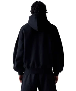 Recreated Oversized Pacsun ESSENTIALS Fear of God Pullover Jet Black Fleece Hoodie