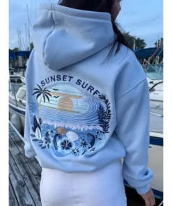 Alternative view of Sunset Surf Blue Hibiscus Hoodie