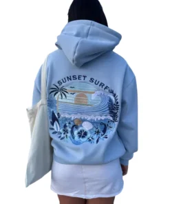 Sunset Surf Blue Hibiscus Hoodie