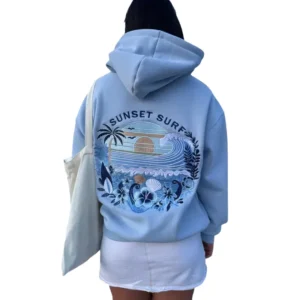 Sunset Surf Blue Hibiscus Hoodie