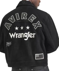 Wrangler x Avirex Suede Leather Black Trucker Jacket - Image 3