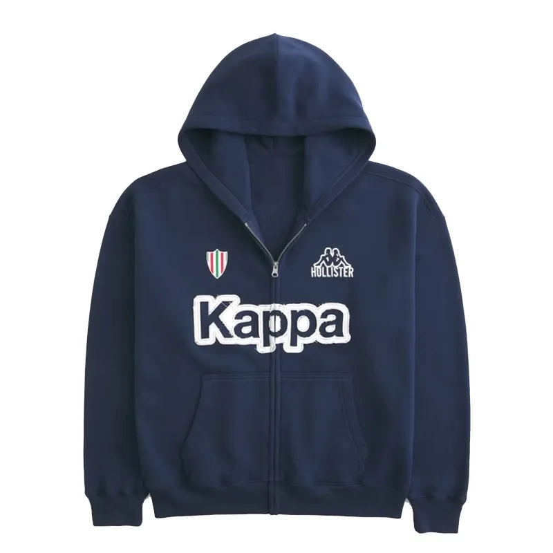 Hollister x Kappa Boxy Zip-Up Logo Graphic Hoodie