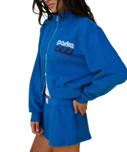 Alternative view of Parke Zip Up Mockneck Blue Hoodie