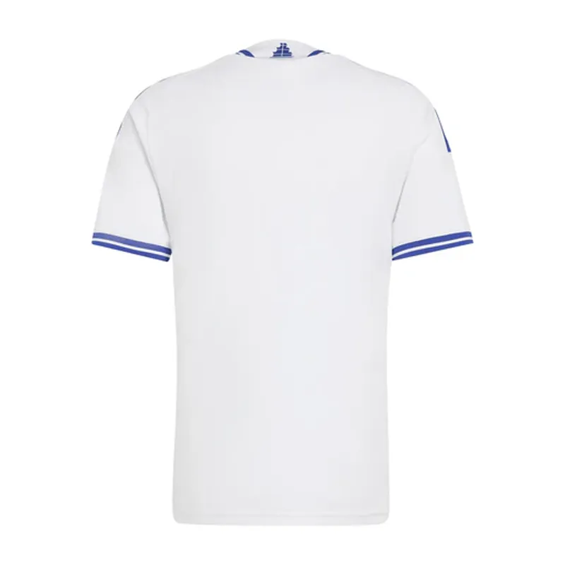 Greece 2026 Home Replica Blue Trim Crossover Collar, Greek Flag Crest White Soccer Jersey Shirt