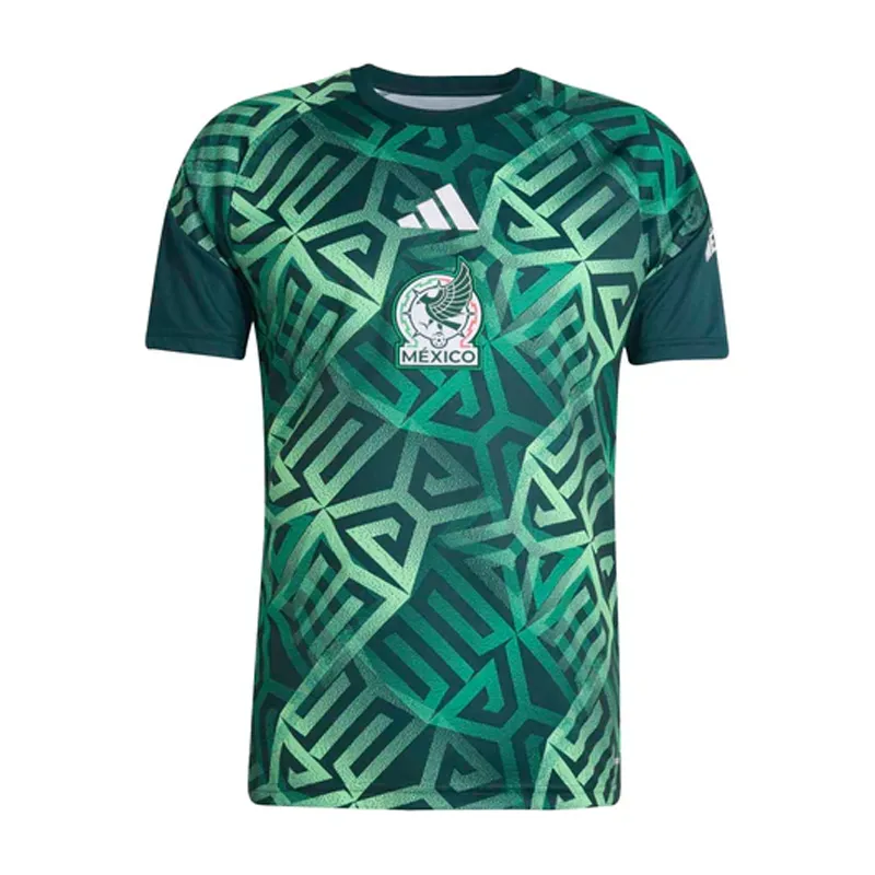 Mexico 2026 Home Pre Match Green Aztec Geometric Pattern, Mint Teal Gradient & Centered FMF Crest Green Jersey Shirt