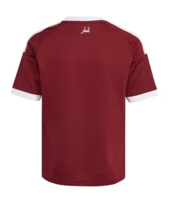 Qatar 2026 Maroon Zigzag Serrated Flag Pattern, White Trim Falcon Crest Maroon Away Replica Jersey Shitt