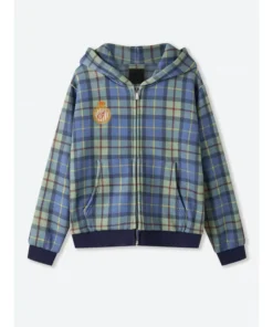 Shinzo Turquoise Plaid Zip Up Hoodie