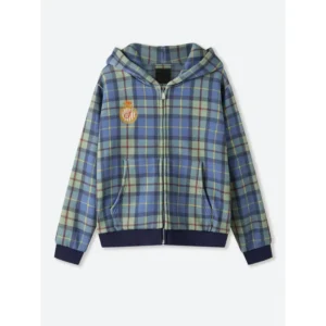Shinzo Turquoise Plaid Zip Up Hoodie