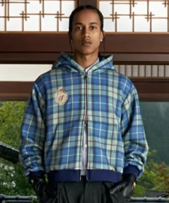 Shinzo Turquoise Plaid Zip Up Hoodie - Image 3