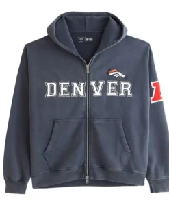 Alternative view of Abercrombie & Fitch Navy Denver Broncos Fleece Full-Zip Hoodie